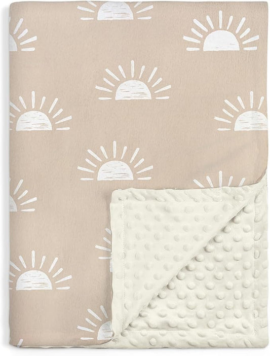Sun Minky Baby Blanket 30 x 40 Inches for Boys Girls, Soft Plush Receiving Blanket with Dotted Back, Gift for Toddler Newborn Infant Christmas Birthday Baby Shower