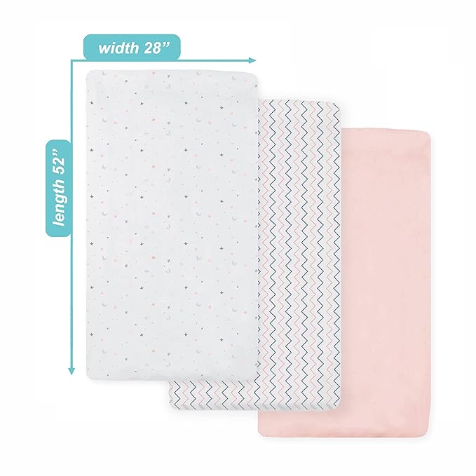 American Baby Company 3 Pack 100% Natural Cotton Fitted Crib Sheets 52" x 28" - Soft, Breathable, Hypoallergenic & Gentle Toddler Bed Sheets, Blush Pink Star/Zigzag, Neutral for Boys & Girls