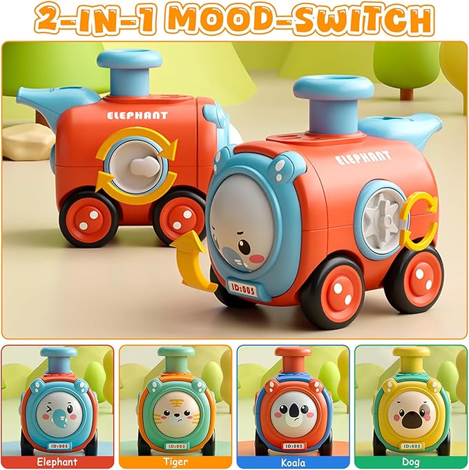 Baby Train Car Toys for Toddler 1-3, 4PCS Press to Go Push Car, Infant Play Whistle Vehicle Toy Set for 12-18 Months, 1st Birthday Christmas Easter Gifts for 1-2 Years Old Boys