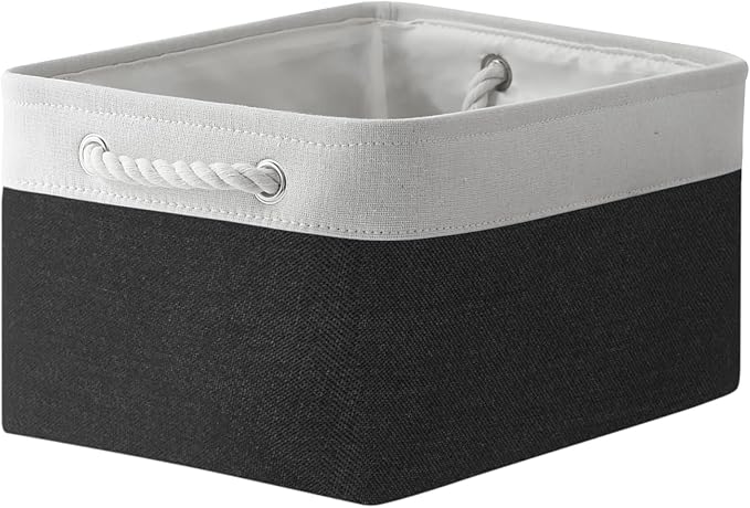 TheWarmHome Storage Bins for Shelves - 1 Pack 15.7x11.8x8.3 inch Canvas Storage Basket for Organizing Cubes Gift Dog Cloth Toy (White & Black)