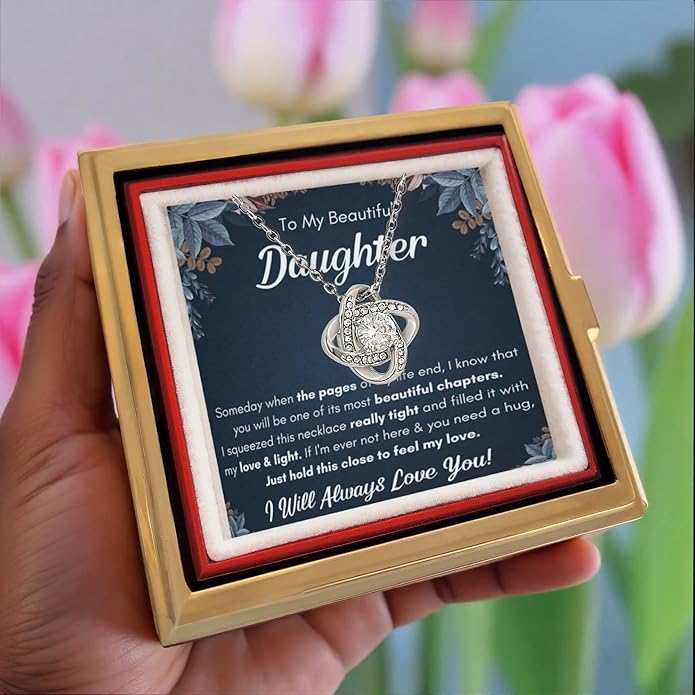 To My Beautiful Daughter Necklace from Mom & Dad | Cubic Zirconia Pendant with Heartfelt Message Card & Gift Box | Daughter Birthday, Graduation, Christmas Jewelry Gift from Parents