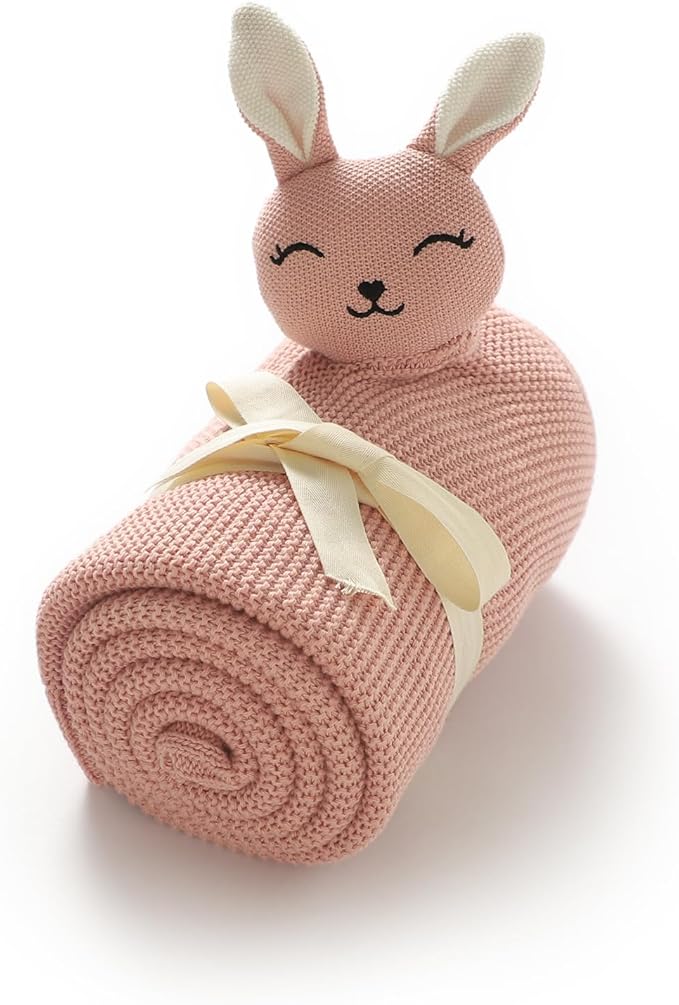 LAWKUL Bunny Lovey Baby Blanket Soft Plush Security Blanket Knit Snuggle Comfort for Newborns Toddlers Boy Girl Pink 40x30in