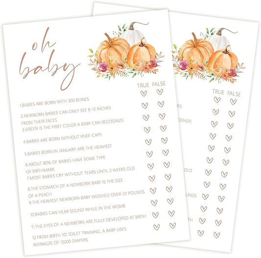Baby Shower Games, Thanksgiving Oh Baby True or False Game Cards + 1 Answer Card, 25 Sets Baby Gender Reveal Party Decorations Supplies - E04