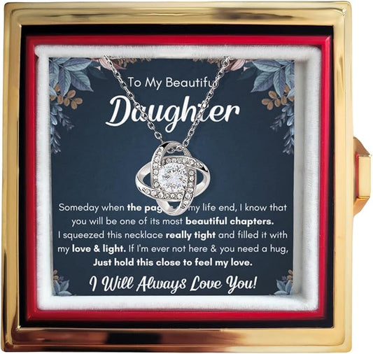 To My Beautiful Daughter Necklace from Mom & Dad | Cubic Zirconia Pendant with Heartfelt Message Card & Gift Box | Daughter Birthday, Graduation, Christmas Jewelry Gift from Parents