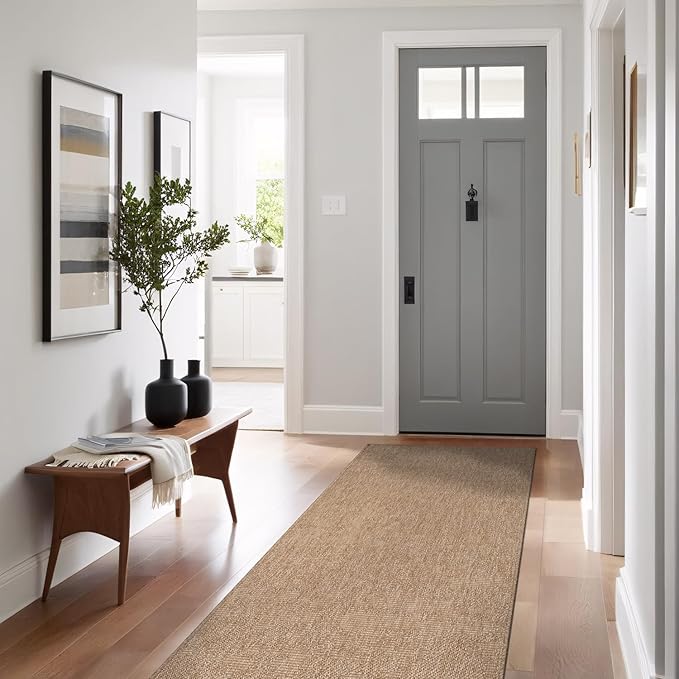 Beverly Rug Easy Jute Runner Rug 2x7 Solid Washable Durable Outdoor Indoor Area Rugs for Living Dining Room Patio Office Stain Resistant Non Shedding Casual Indoor Outside Carpet 2 x 7 Natural