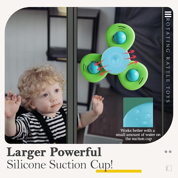 ALASOU 3PCS Suction Cup Spinner Toys for 1 Year Old Boy Girl|Spinning Top Baby Toys 12 18 Months|1 2 Year Old Boy Birthday Gift|Baby Bath Toy for Kids Ages 1-3|Sensory Toy for Toddlers 1-3