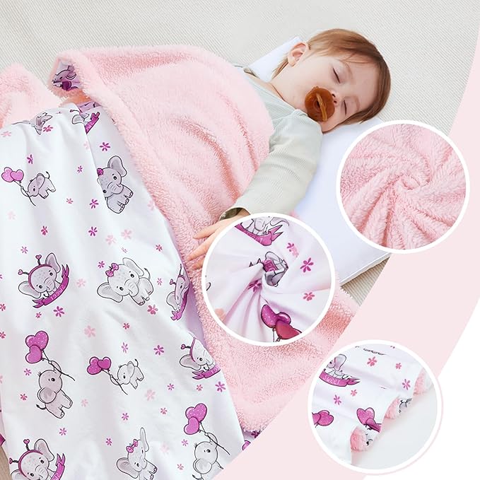 QSTEHEML Baby Blankets for Girls,Super Soft Double Layer Sherpa Blanket Neutral,Baby Gifts Plush Mink Blanket with Furry Binding and Back,Newborn Blankets for Crib(Elephant,30 * 40inch)