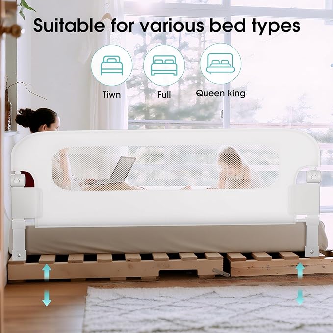 Baby Bed Rail Guard for Toddlers - 78" Toddler Bed Rails for Twin, Full, Queen, King Bunk Size Bed Swing Down Bedrail Extral Tall Child Safety Side Railing Guards for Kids White