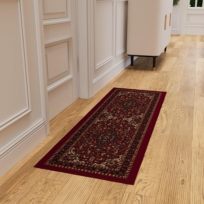 Ottomanson Hallway Runner Rug 20" x 59" Non Slip Oriental Area Rugs Easy to Clean Laundry Rug Runner Durable & Pet Friendly Floor Carpet Runners for Hallways Entryway Living Room Kitchen, Red