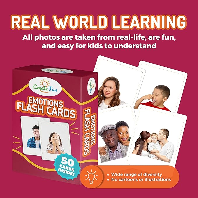 50 Emotions Flash Cards Volume 1 - Feeling Photo Cards for Kids, Adults, Seniors, Homeschool, Speech Therapy, ABA, Dementia, Aphasia, Occupational Therapy, ESL and Autism Learning Material