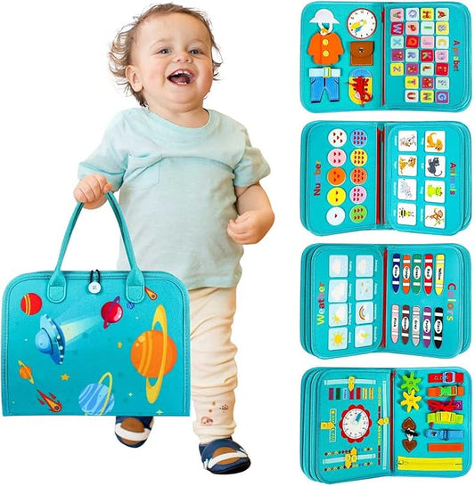 Winblo Toddler Busy Board - Montessori Toys for Toddler Boy Birthday Gift, Educational Learning Sensory Busy Book for Toddlers Boys, Airplane Car Travel Activities Toy for Toddlers