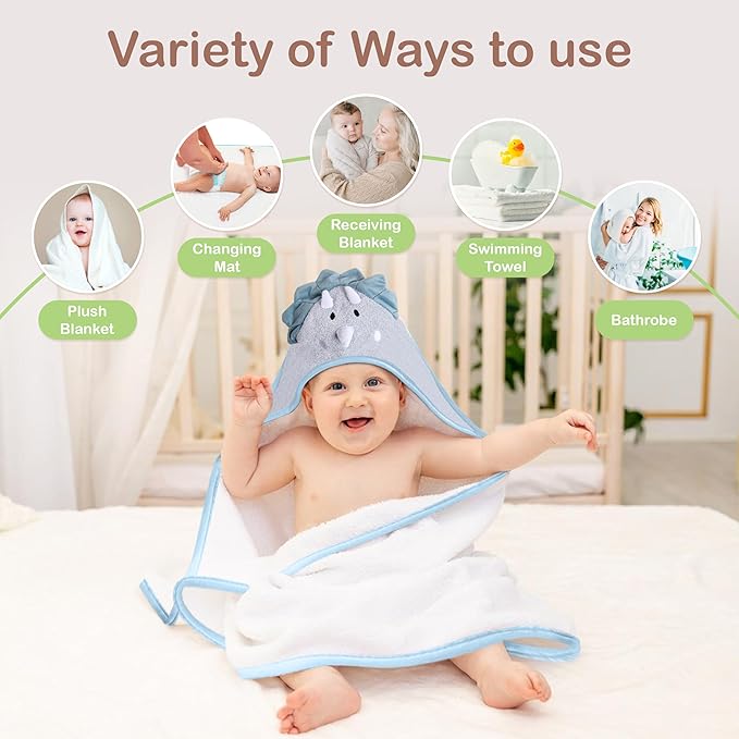 Mother's Choice Baby Hooded Towel - Large Size Cotton, Ultra-Soft & Absorbent Bath Towel for Newborns, Infants, Toddlers, Boys & Girls with Animal Hood (Dinosaur)