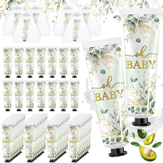 48 Sets Baby Shower Hand Cream Bulk Sage Greenery Baby Shower Favors Bridal Thank You Hand Cream for Guests Travel Size Lotion with Organza Bags
