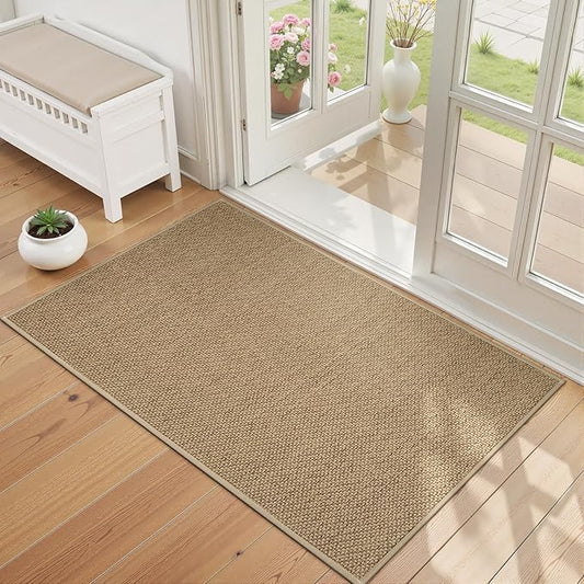 Wonnitar Washable Door Mat Indoor Entrance, 2x3 Braided Rugs Rubber Backed Kitchen Mats for Floor, Woven Neutral Rug Absorbent Non Slip Bathroom Rugs Floor Carpet for Front Door Kitchen(Beige,2'x3')