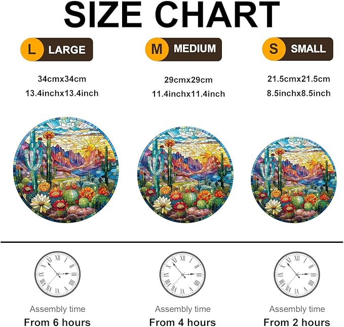 Jigfoxy Wooden Puzzles for Adults, Stained Glass Cactus Wood Puzzles Adult, Unique Animal Shape Wooden Jigsaw Puzzles for Adults, Birthday Gifts for Puzzle Lovers, Family (M-11.4 * 11.4in-200pcs)