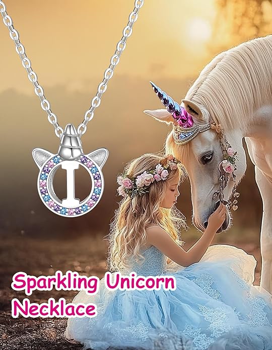 Unicorn Necklace for Girls, Initial Necklaces for Little Girls Kids Children, Hypoallergenic 925 Sterling Silver Kids Jewelry Colorful CZ Unicorn Gifts for Birthday Kindergarten Graduation Wedding