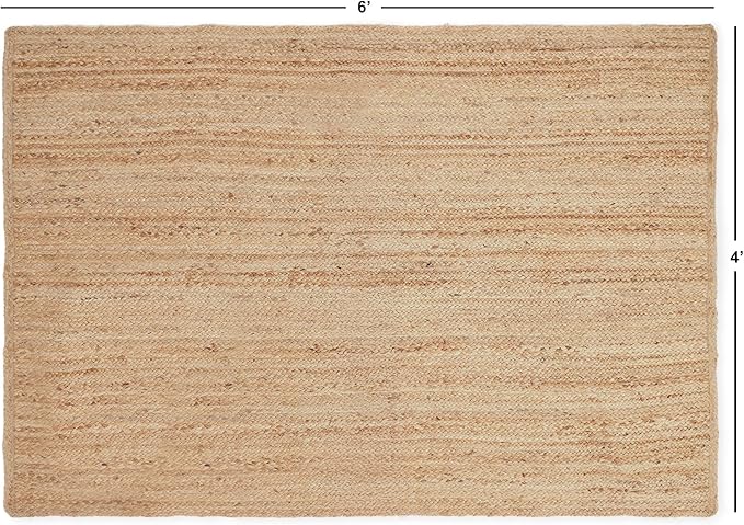 REDEARTH · Rectangular Area Rug - 4'x6' Braided Natural Jute with Non-Skid Backing - Handwoven Boho Rug for Bedroom, Kitchen, Living Room - Farmhouse Aesthetic Home Decor - Durable Handmade Rug