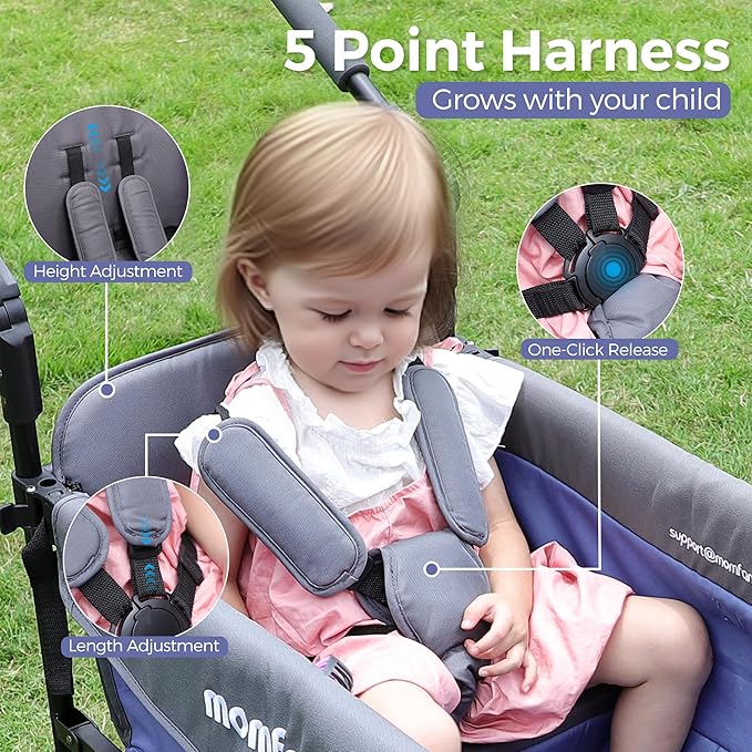 Stroller Wagon for 2 Kids,Foldable Wagon Stroller with Canopy, All-Terrain Parent Organizer, Adjustable Handle & Pull Bar Baby Wagon for Infants and Toddlers, Lavender Blue