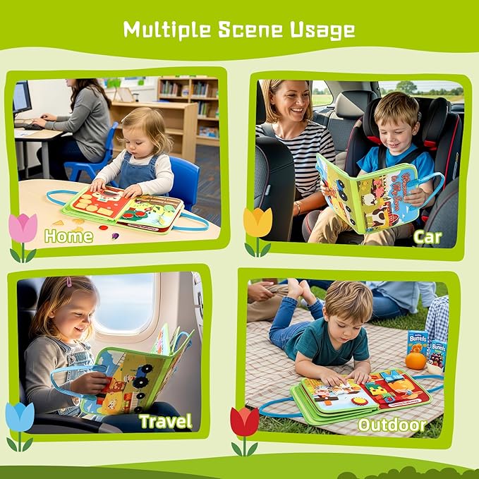 Busy Board Montessori Toys for Toddler, Car Travel Activities Toys for Fine Motor Skills Development, Educational Preschool Sensory Busy Book for Kids, Best Gift for Boys & Girls
