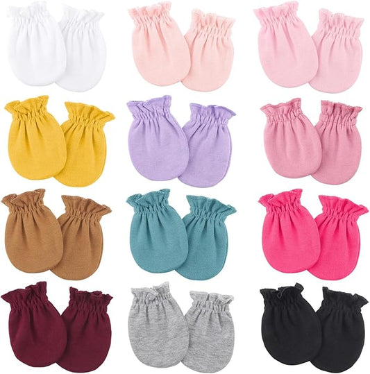 BQUBO 12 Pairs Baby Mittens Newborn Infant Toddler Mittens No Scratch Cotton Elastic Wrist Gloves for Boys Girls 0-6 Months