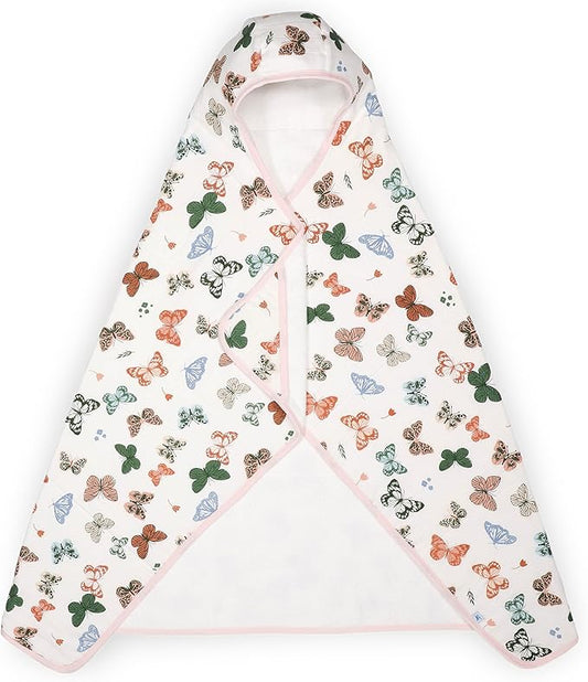 Little Unicorn Premium Hooded Bath Towel| Absorbent Cotton & Terry Blend | Larger Size, 1-6 Years (Butterflies)