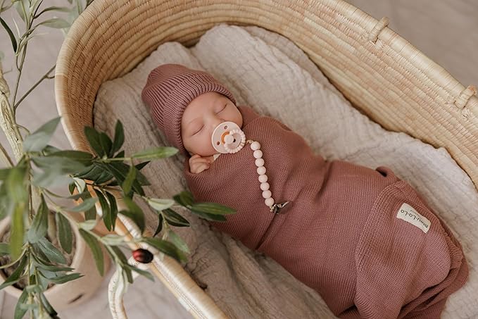 Luladream Pacifier and Clip Set - Natural Rubber Nipple - Soft Teething Handle - for Infants Baby's and Toddlers, 0-18 Months (Blush Pink + Rose Petal + Clips)
