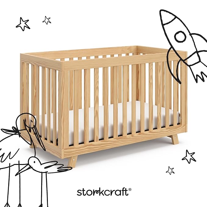 Storkcraft Beckett Grow-with-Me Convertible Crib (Natural) – GREENGUARD Gold Certified, Converts to Toddler Bed & Daybed, Fits Standard Crib Mattress, Easy-to-Assemble