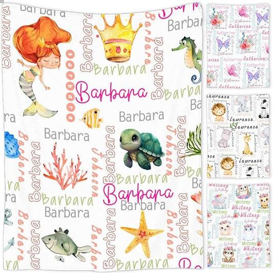 Personalized Baby Blanket for Girls and Boys,Super Soft Custom Baby Blanket with Name,Customized Swaddle Blankets Throw for Newborn,Infant,Toddlers