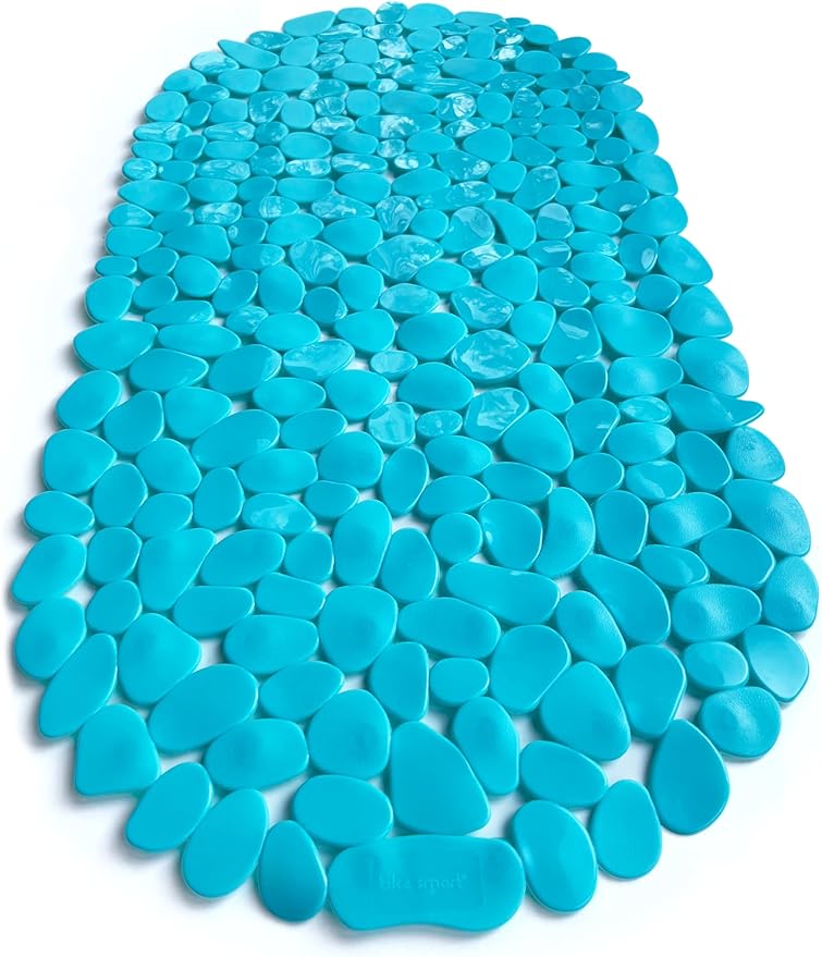 “Pebbles” Non-Slip Bathtub & Shower Mat 27”x14” Oval - Non-Toxic - Safe, Clean, Machine-Washable, Superior Grip & Drainage, Vinyl, for Smooth Floors ONLY, Opaque Turquoise
