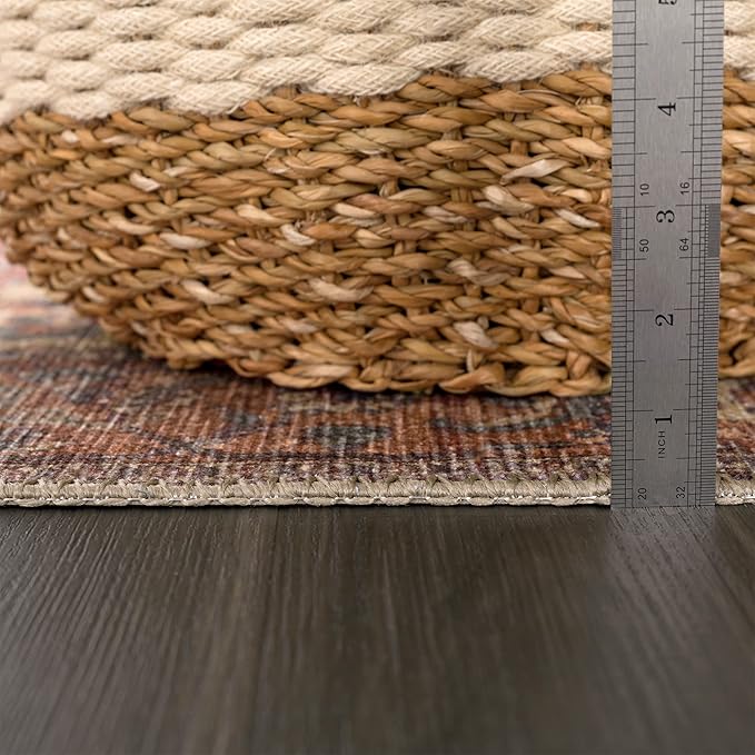 Bloom Rugs Washable 7 ft Runner - Beige/Terracotta Traditional Runner for Entryway, Hallway, Bathroom, and Kitchen - Exact Size: 2.5' x 7'