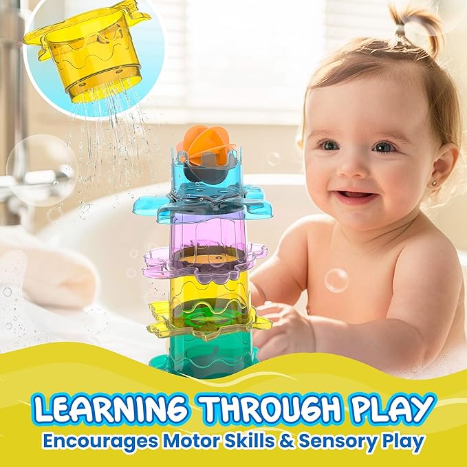 Splash & Sand Adventure Set – Beach Toys for Toddlers with 18 Pcs Stacking Cups, Watering Can, Bucket, Shovels, Rake, Toy Car Sand Moulds & Storage Basket, Summer Toys for Kids Ages 1+