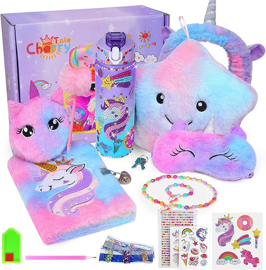 Cherry Tale Unicorn Toys Gifts for Girls 4-6 7 8 9 10 Years Old, Girls Birthday Gifts Set with Light Up Star Pillow Diary Plush DIY Water Bottle Kits, for Daughter Niece Christmas