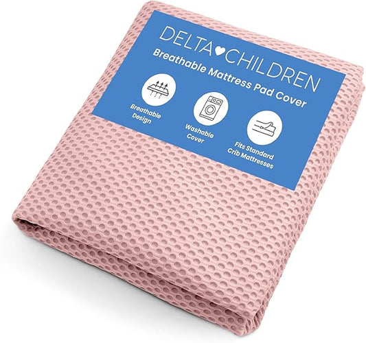 Delta Children Breathable Crib Mattress Pad Cover - Make Every Crib Mattress Breathable - Elastic Edges for Secure, Universal Fit - Machine Washable - 1 Pack, Pink