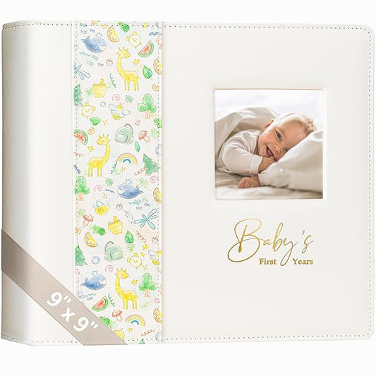 Keepsake Baby Memory Book Girl Boy – Timeless Leather-Bound Baby Milestone Book – Baby Book Keepsake Record First 5 Years - Gender Neutral Baby Scrapbook Album Baby Album Journal Registry Search Gift