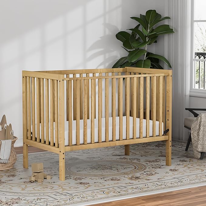 Baby Crib 5-in-1 Convertible, Wood Full Size Toddler Bed for Small Baby, Made of Sustainable Natural Pinewood Cribs, Non-Toxic Finish, Simplistic Nursery Furniture (Natural)