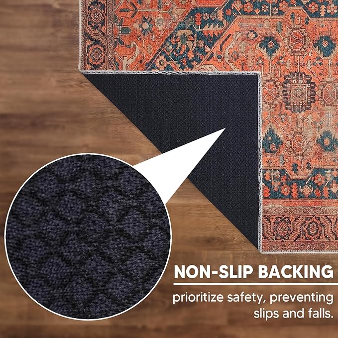 Keen Home Design 5x7 Rug - Machine Washable Area Rug with Non-Slip Backing, Ideal for Living Room, Dining Room, Bedroom - Vintage, Easy Clean, Durable, Low Pile Rug - (5' x 7')