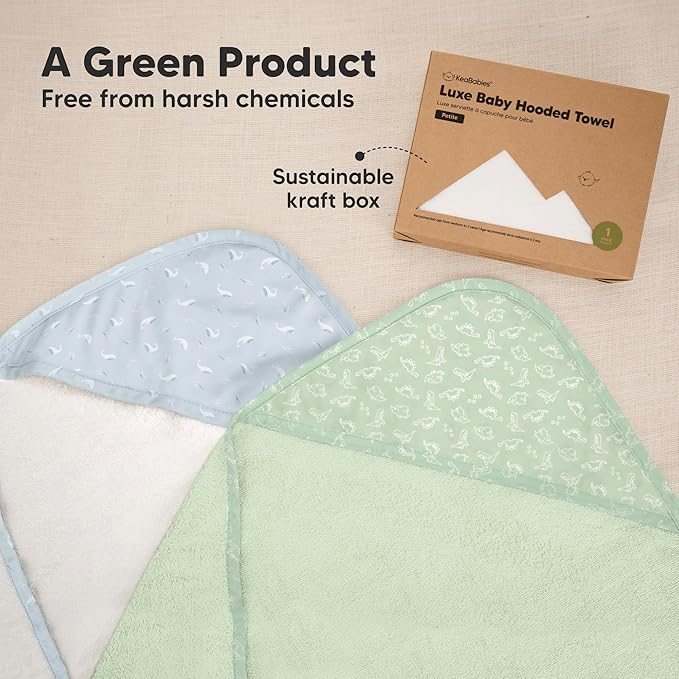 KeaBabies Hooded Baby Towel for Newborn - Viscose Derived from Bamboo Large Baby Bath Towels with Hood for Boys, Girls, Toddler, Extra Absorbent & Soft Newborn Bath Essentials (Dinos)
