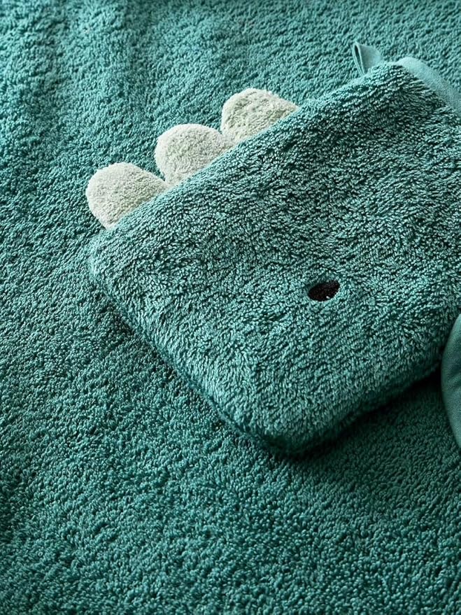 Hooded Baby Towel with Mitt - Ultra Soft Plush Bath Essential for Newborn, Infant & Toddler - Premium 30x30 Inch Large Absorbent Baby Bath Towels with Hood for Boys & Girls (Happy Dino)