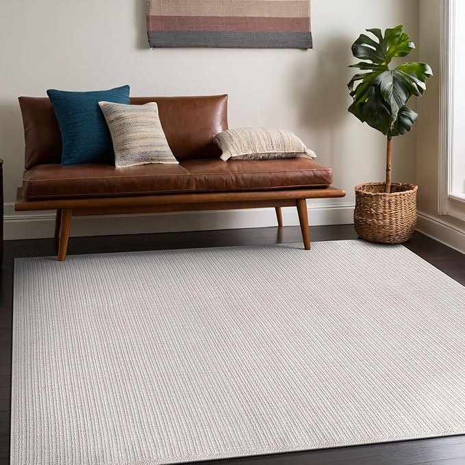 Beverly Rug Easy Jute Off White Rug 4x6 Solid Washable Durable Outdoor Indoor Area Rugs for Living Dining Room Patio Office Stain Resistant Non Shedding Casual Indoor Outside Carpet (4 x 6 Off-White)