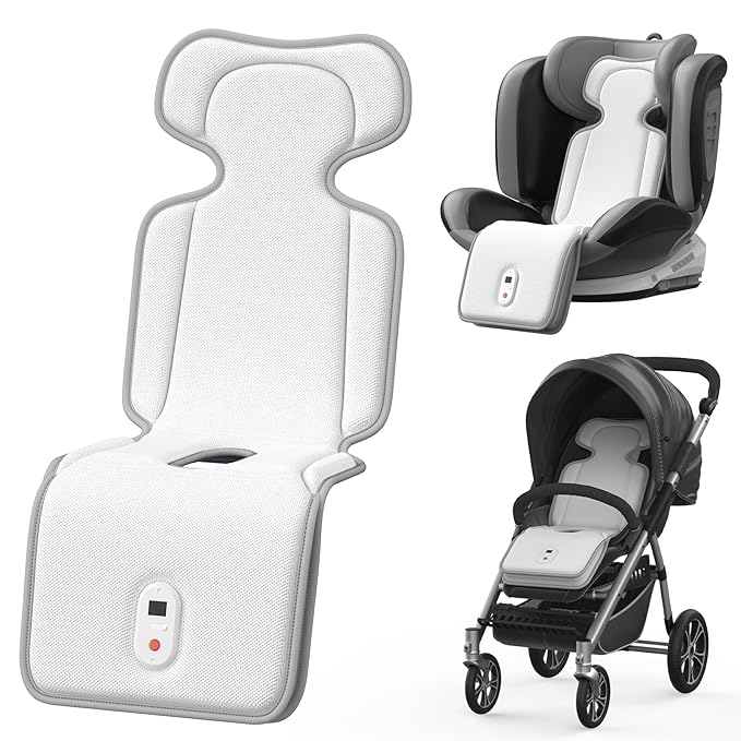 AMACOOL Baby Stroller Cooling Pad, 3D Breathable Carseat Cooling Pad with 2 Built-in Blower, Max 10H Ventilation 3 Speeds 10000mAh Rechargeable Cooling Mat Liner for Toddler Baby Summer Essentials