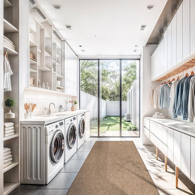 Beverly Rug Easy Jute Runner Rug 2x7 Solid Washable Durable Outdoor Indoor Area Rugs for Living Dining Room Patio Office Stain Resistant Non Shedding Casual Indoor Outside Carpet 2 x 7 Natural