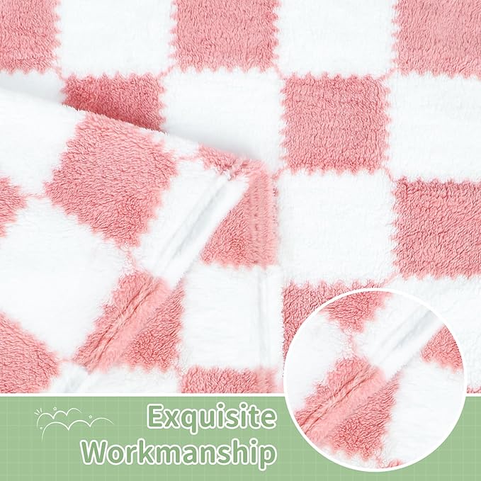Checkered Baby Blanket for Girls, 2 Pack Soft Baby Girl Blankets, Small 28 x 40 inches Toddler Fleece Blanket, Essentials Crib Stroller Items, Newborn Gift (Pink)