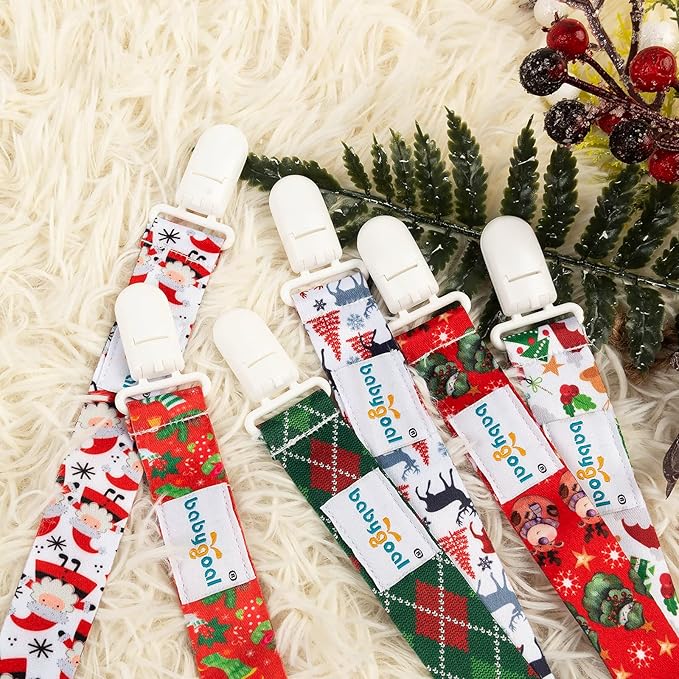 Babygoal Christmas Pacifier Clips, 6 Pack Binky Paci Holder and Leash for Boys and Girls Fits for Most Pacifier, Binkie Styles & Baby Teethers & Toys and Xmas Gift 6PB11