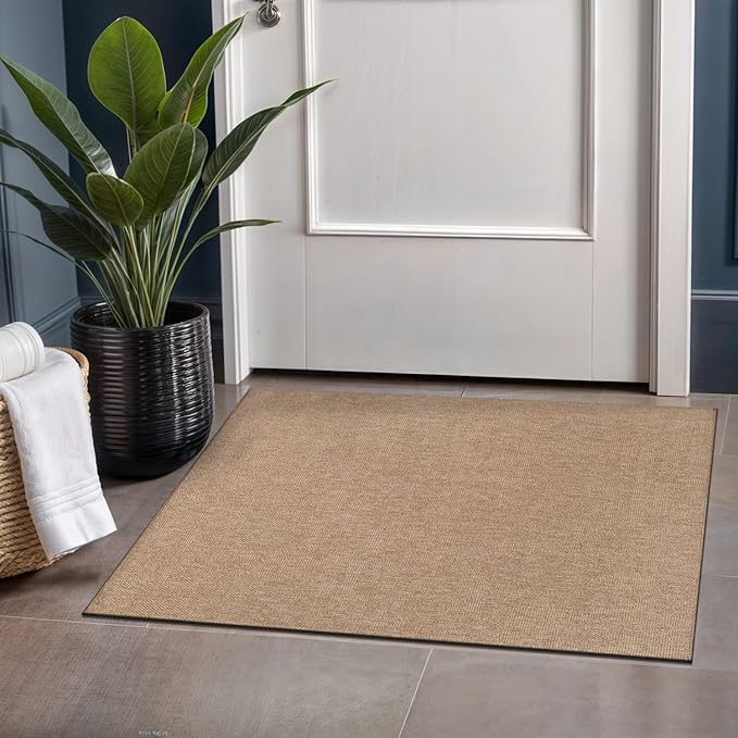 Beverly Rug Easy Jute Entry Rug 2x3 Solid Washable Durable Outdoor Indoor Area Rugs for Living Dining Room Patio Office Stain Resistant Non Shedding Casual Indoor Outside Carpet 2 x 3 Natural