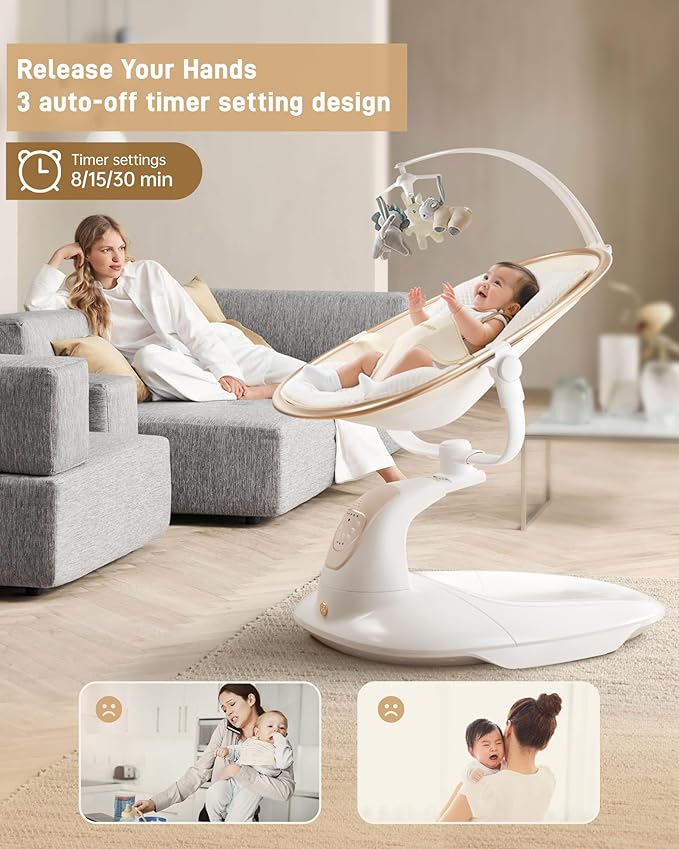 Baby Swing for Infants to Toddler, Electric Baby Swing with Sturdy Shield-Shaped Base, 180° Rotation Portable Infant Swing with 5 Speeds & 12 Lullabies for Newborn Baby Boy Girl Up to 20 lbs, White