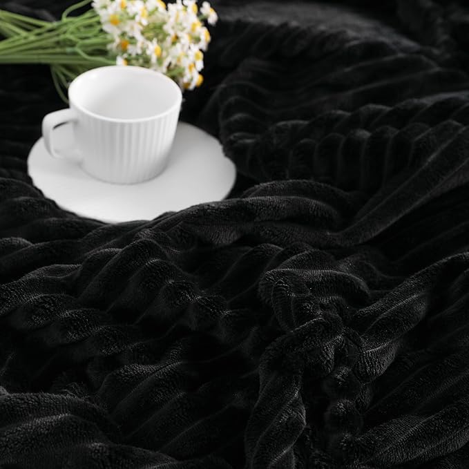 Ntbay Flannel Fleece Twin Blanket, Soft Lightweight Fuzzy Bed Blanket for Couch Sofa Bed All Seasons - Black - 60 x 80 inches