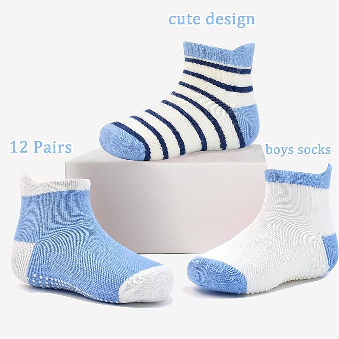 Tphon Toddler Baby Non Slip Ankle Socks with Grippers Kids Boys Girls Socks 12 Pairs for 0-7 Years Infant Children