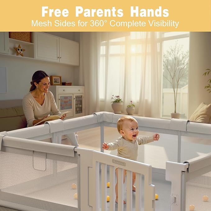 79" ×71" Large Baby Playpen with Gate, Easy Access Baby Play Pen for Infants and Toddlers, Play Yard for 0-3 Years Old, Fence Playard for Living Room, Anti-Fall, Breathable Meshs