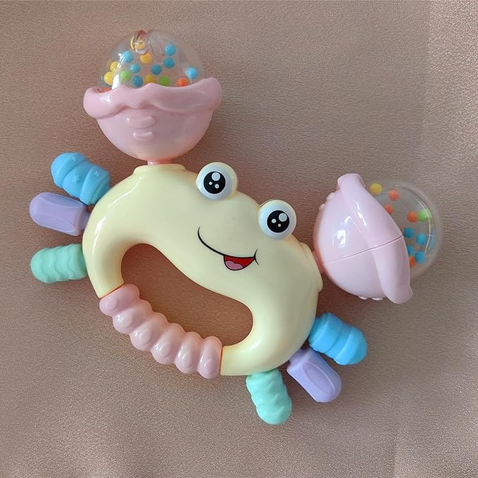 Baby Crab Rattle Toy - ABS Material, Handheld Crab Shaped Toy for Infants, Early Education Grip & Smart Toy for Newborn Boys and Girls(345A) (Yellow)