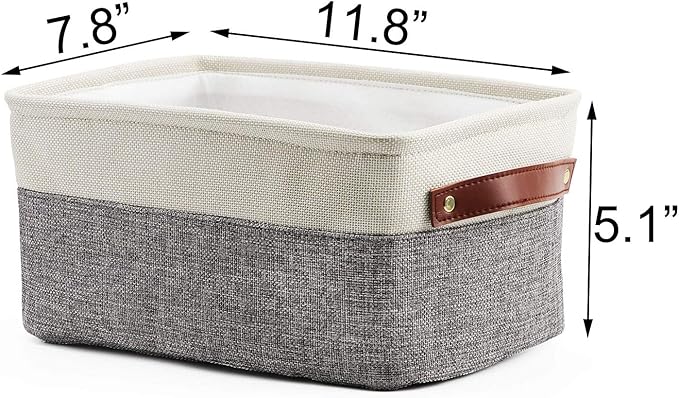 HNZIGE Small Storage Baskets for Organizing(6 Pack) Fabric Baskets for Shelves, Closets, Laundry, Nursery, Decorative Baskets for Gifts Empty (White&Gray, 11.8" x 7.8" x 5.1")